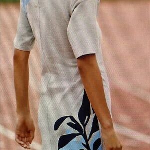 Light Gray Tee Dress with Navy Botanical Print